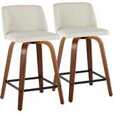 Toriano Counter Stool in Walnut Wood & Cream Fabric with Black Footrest (Set of 2)